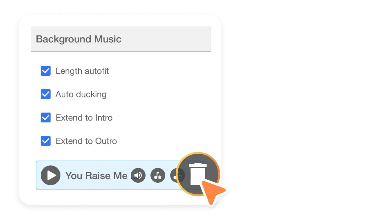 Personalize with Your Own Music feature showing options to add music to videos and manage background music, re-generate and remove background music are just as effortless.